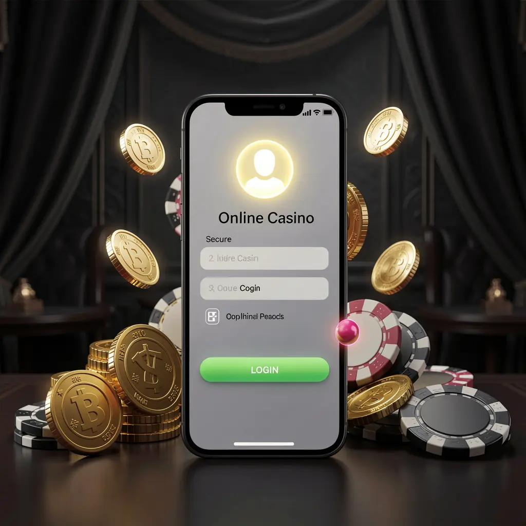 PK345 online casino login page hero banner featuring a modern smartphone with a secure login screen, glowing user profile icon, golden coins and poker chips surrounding it on a dark luxury background PK345 online casino login page hero banner featuring a modern smartphone with a secure login screen, glowing user profile icon, golden coins and poker chips surrounding it on a dark luxury background